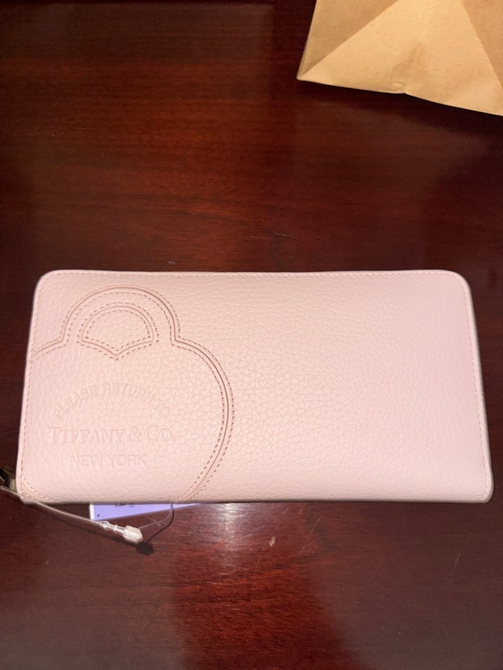 Tiffany & Co. Light Pink Pebbled Leather Zip Wallet